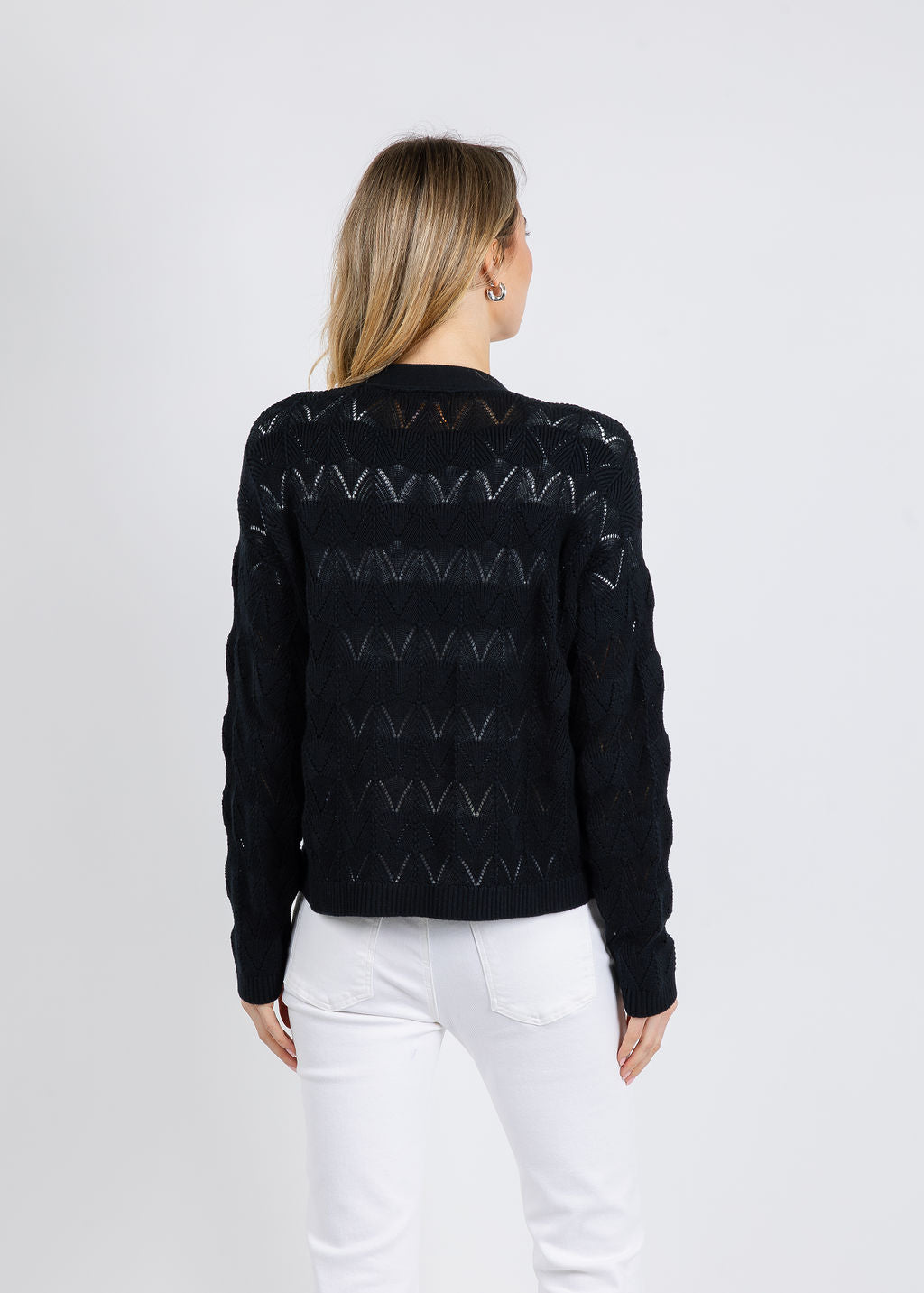 Whisper by Brodie Chevron Stitch Cardigan in Black available at Barbara Katz