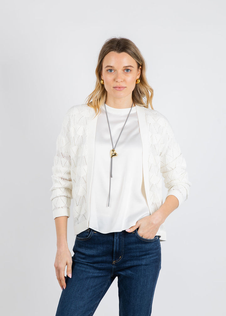 Whisper by Brodie Chevron Stitch Cardigan in Ivory available at Barbara Katz