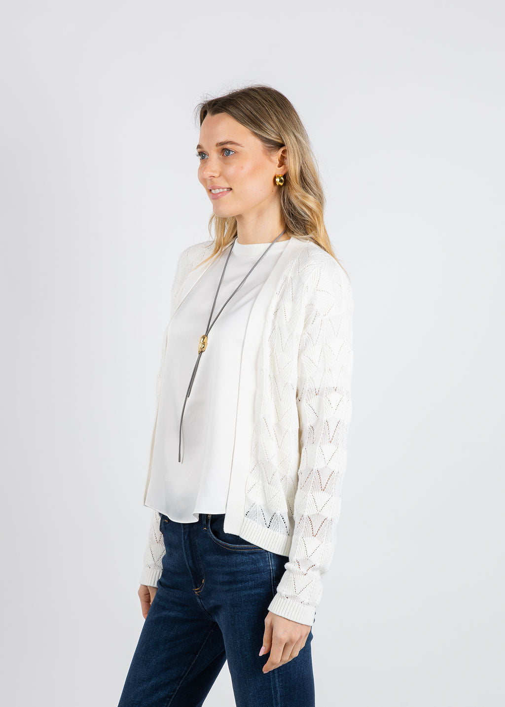 Whisper by Brodie Chevron Stitch Cardigan in Ivory available at Barbara Katz