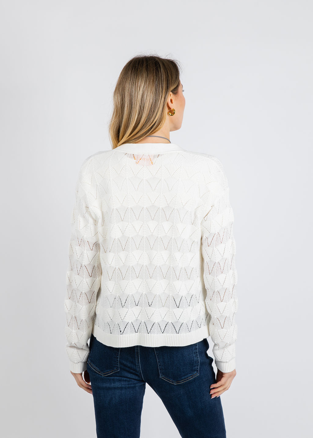Whisper by Brodie Chevron Stitch Cardigan in Ivory available at Barbara Katz