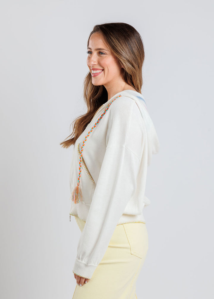 Whisper by Brodie Debbie Rainbow Tie Hoodie in Ice Water available at Barbara Katz