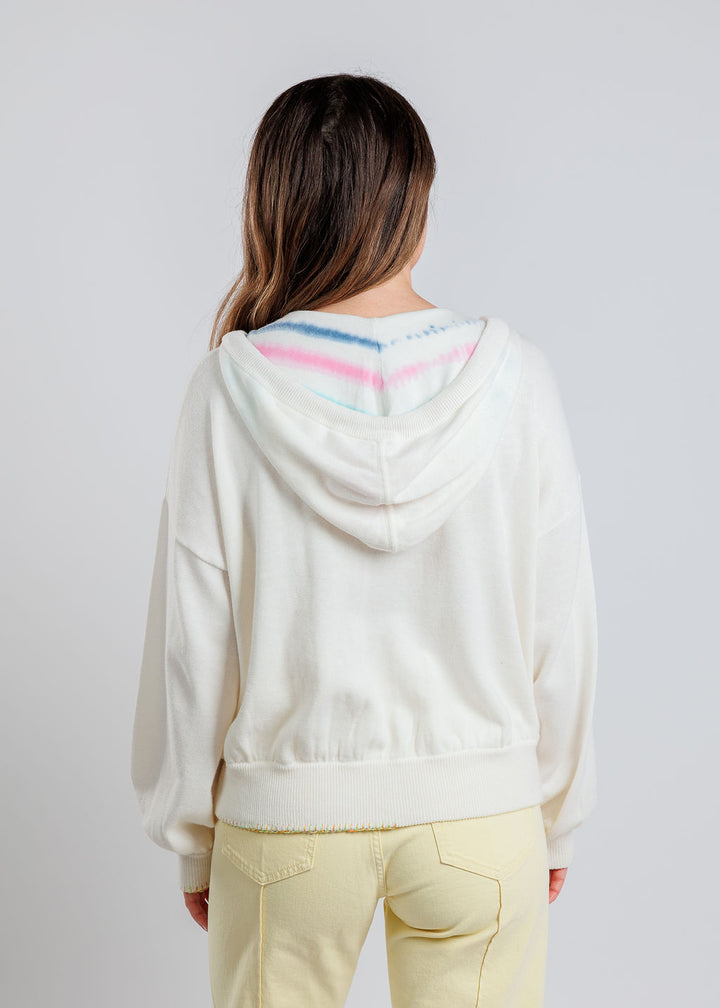 Whisper by Brodie Debbie Rainbow Tie Hoodie in Ice Water available at Barbara Katz