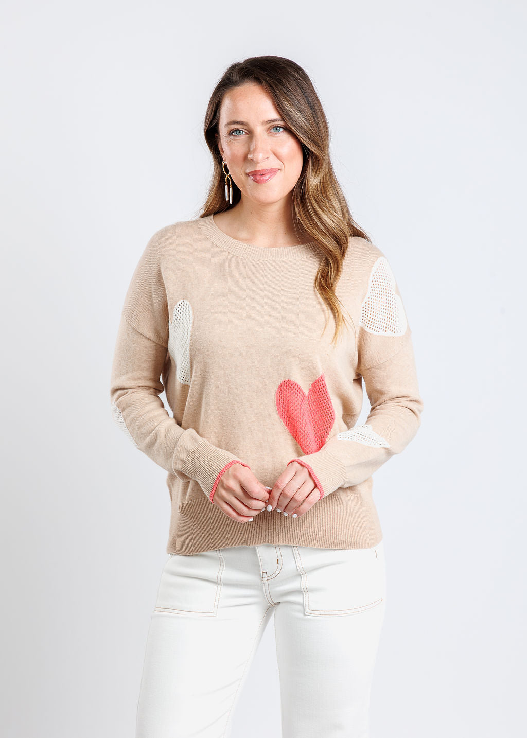 Whisper by Brodie Eve Quirky Heart Victory Crew Sweater in Crema available at Barbara Katz