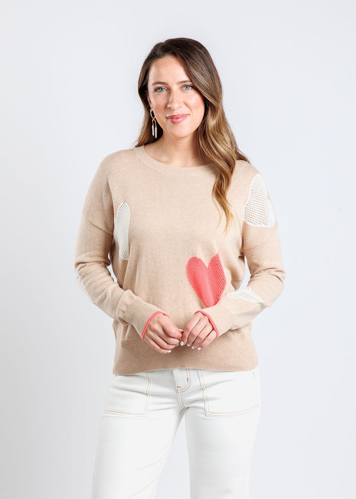 Whisper by Brodie Eve Quirky Heart Victory Crew Sweater in Crema available at Barbara Katz