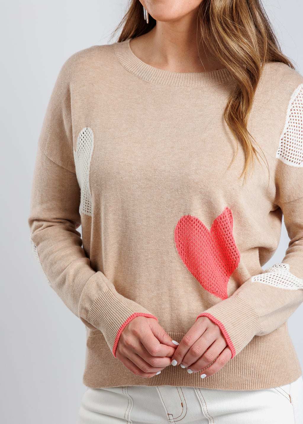 Whisper by Brodie Eve Quirky Heart Victory Crew Sweater in Crema available at Barbara Katz