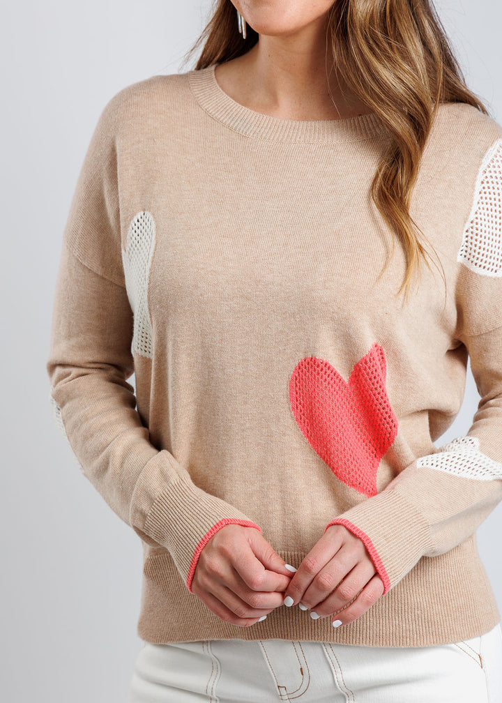 Whisper by Brodie Eve Quirky Heart Victory Crew Sweater in Crema available at Barbara Katz