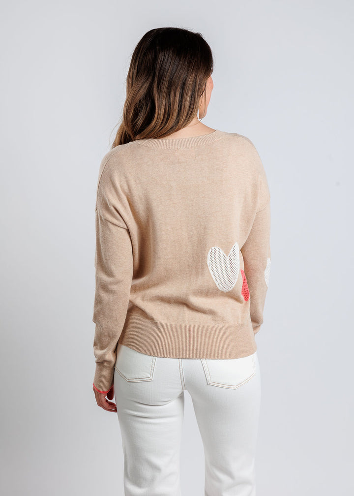 Whisper by Brodie Eve Quirky Heart Victory Crew Sweater in Crema available at Barbara Katz