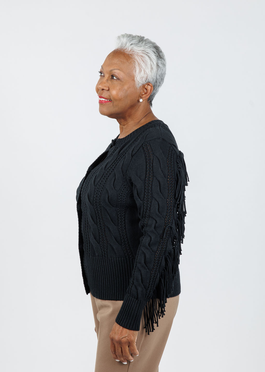 Whisper by Brodie Hazel Fringe Cardigan in Black available at Barbara Katz