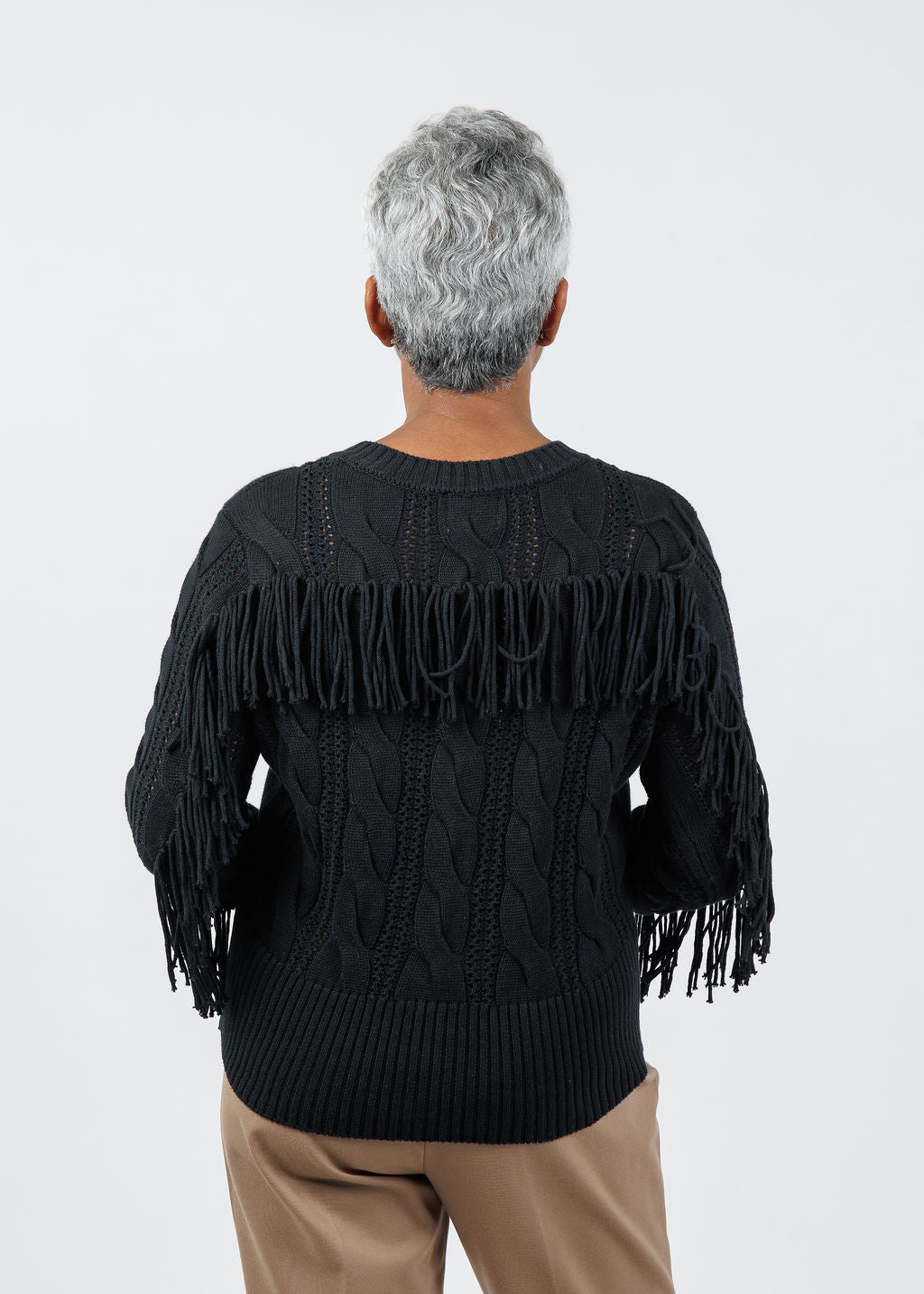 Whisper by Brodie Hazel Fringe Cardigan in Black available at Barbara Katz