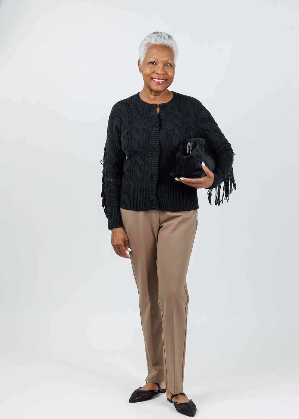 Whisper by Brodie Hazel Fringe Cardigan in Black available at Barbara Katz