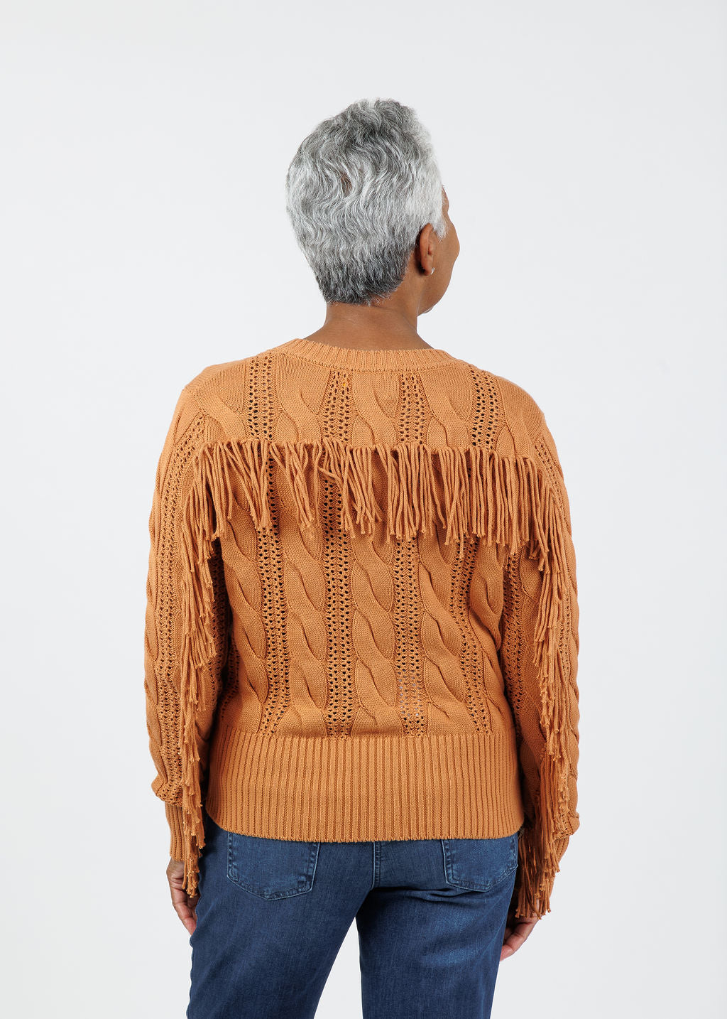 Whisper by Brodie Hazel Fringe Cardigan in Camel available at Barbara Katz