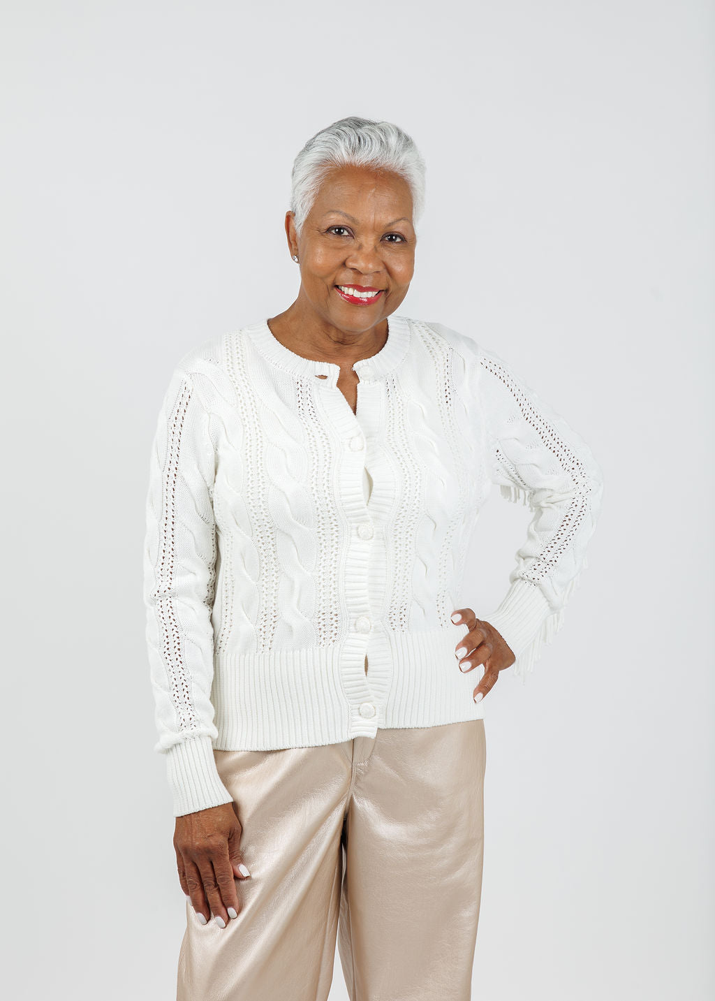 Whisper by Brodie Hazel Fringe Cardigan in Ivory available at Barbara Katz