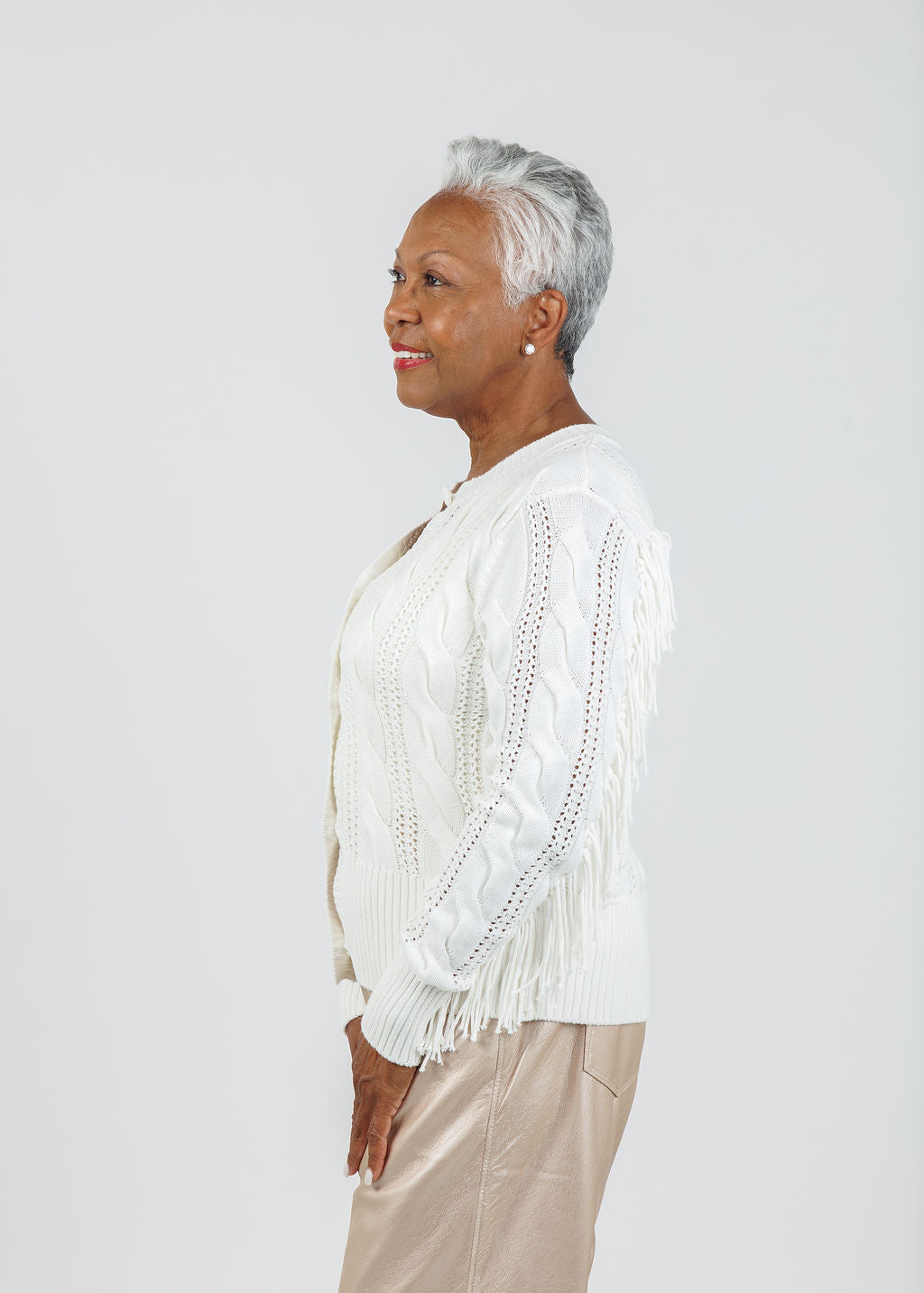 Whisper by Brodie Hazel Fringe Cardigan in Ivory available at Barbara Katz