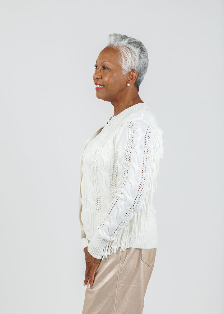 Whisper by Brodie Hazel Fringe Cardigan in Ivory available at Barbara Katz