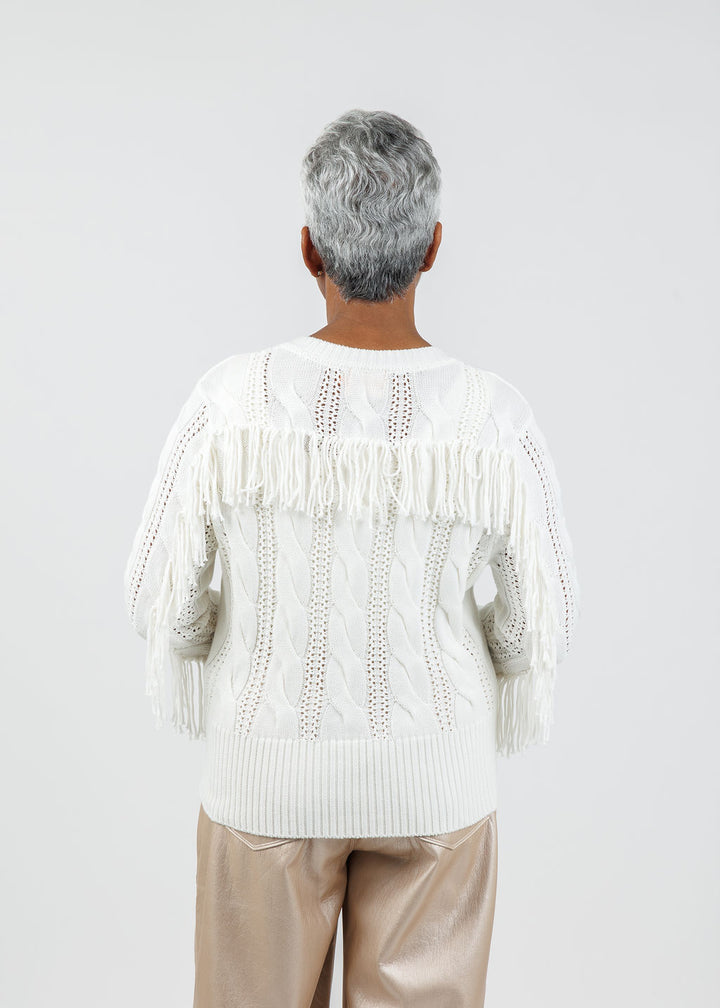 Whisper by Brodie Hazel Fringe Cardigan in Ivory available at Barbara Katz