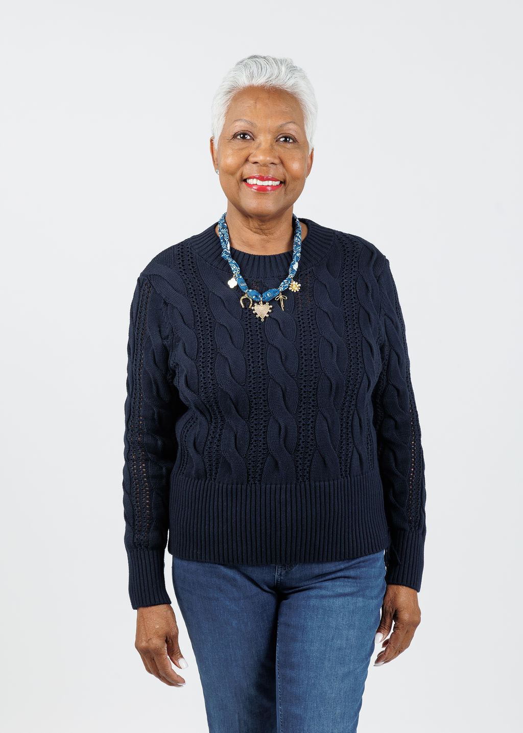Whisper by Brodie Hazel Fringe Crew Sweater in Navy available at Barbara Katz