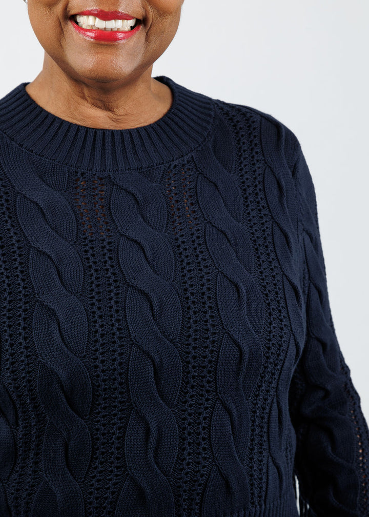 Whisper by Brodie Hazel Fringe Crew Sweater in Navy available at Barbara Katz