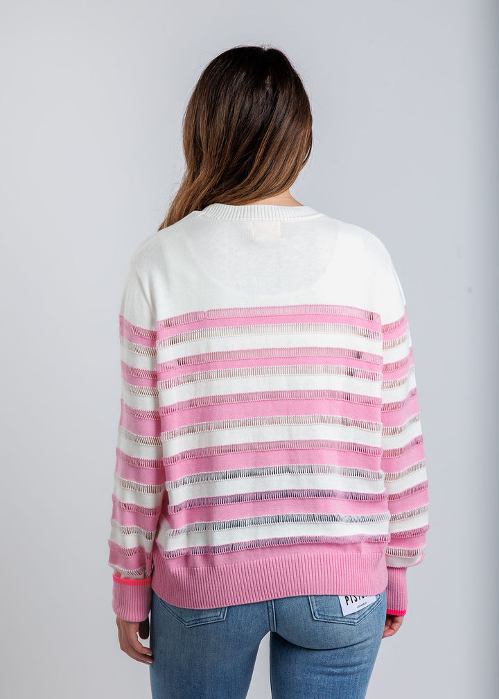 Whisper by Brodie June Beach Stripe Crew Sweater in Sweet Pink available at Barbara Katz