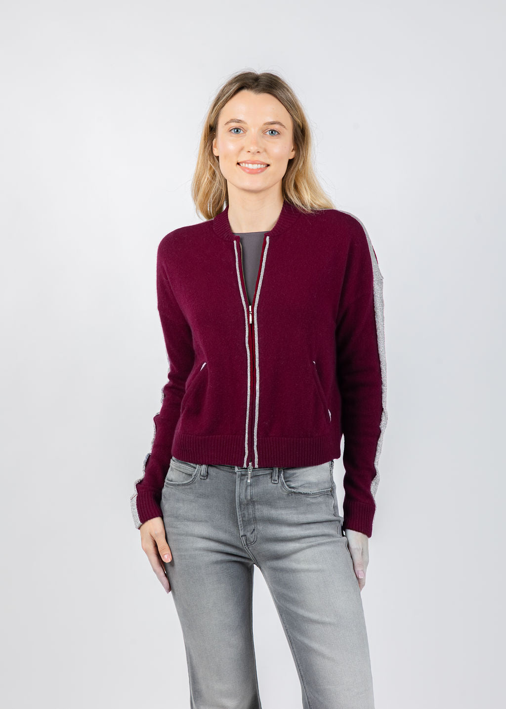 Whisper by Brodie Luxe Bomber Jacket in Cherry Lacquer available at Barbara Katz
