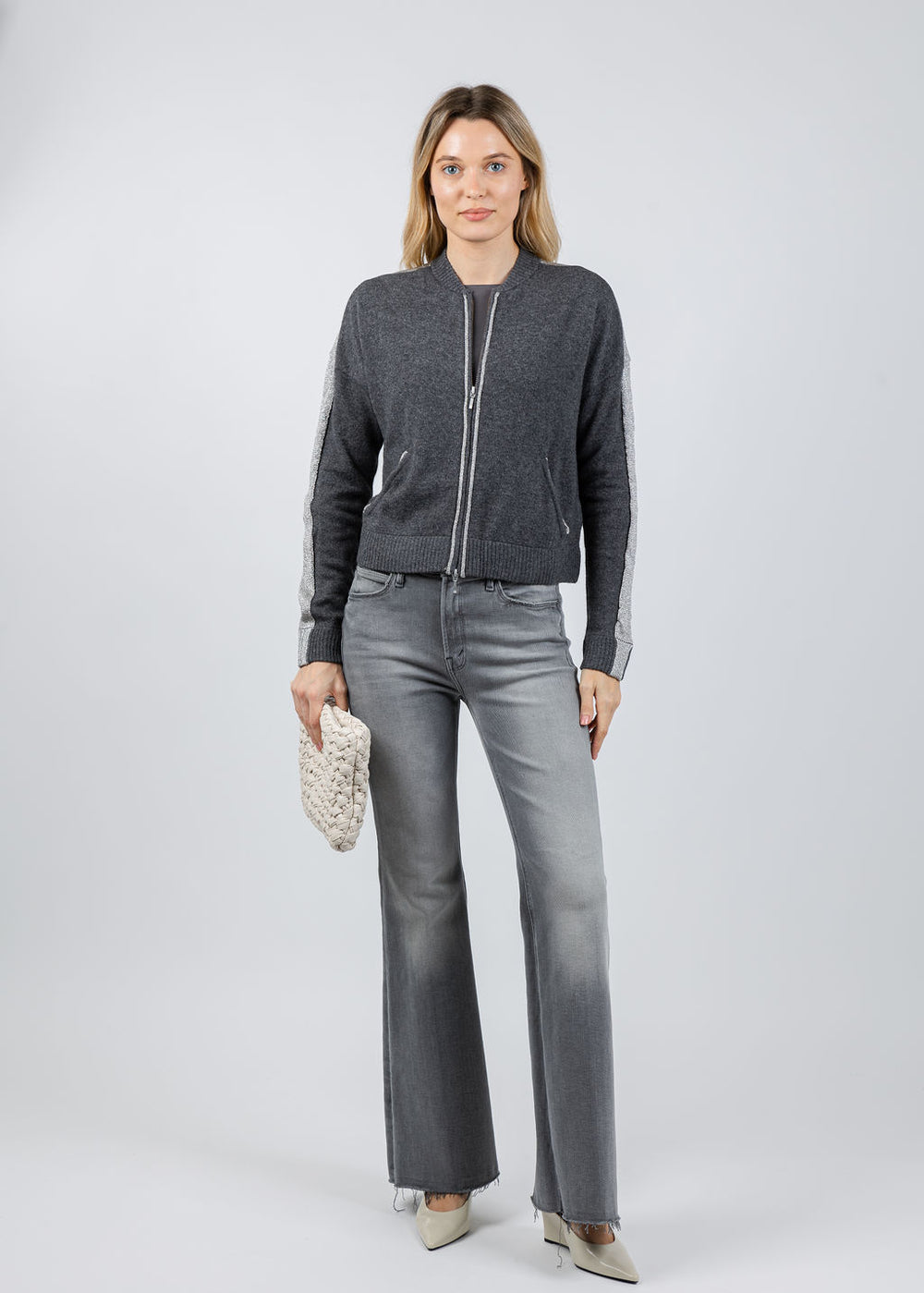 Whisper by Brodie Luxe Bomber Jacket in Derby Grey available at Barbara Katz