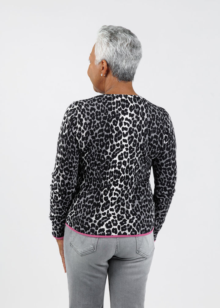 Whisper by Brodie Lydia Leopard Cardigan in Ivory/Silver available at Barbara Katz
