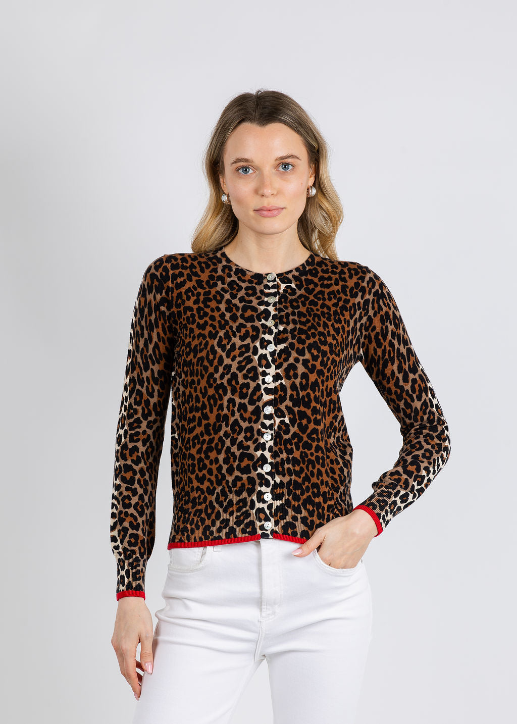 Whisper by Brodie Lydia Leopard Cardigan in Sand/Nougat available at Barbara Katz