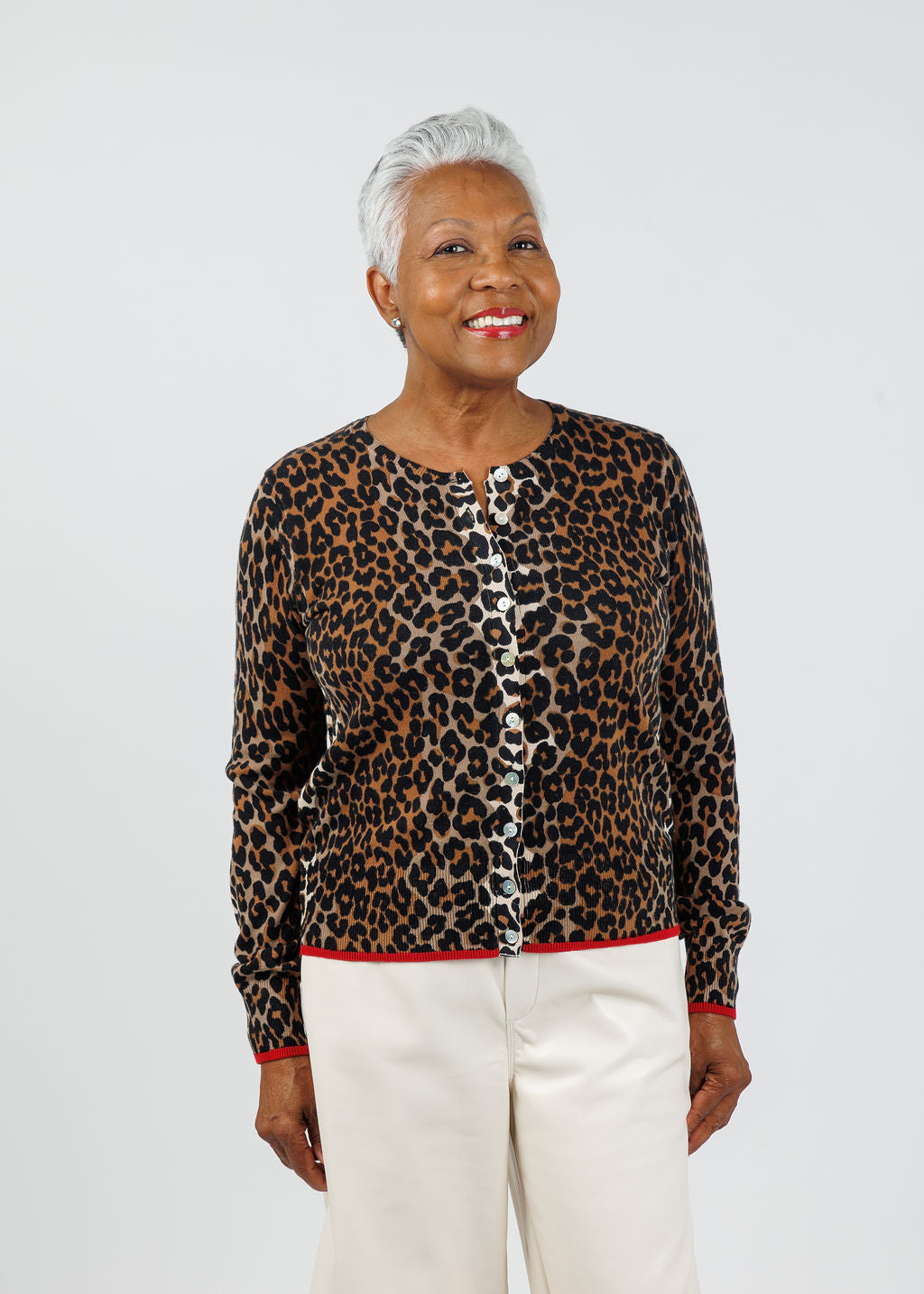Whisper by Brodie Lydia Leopard Cardigan in Sand/Nougat available at Barbara Katz