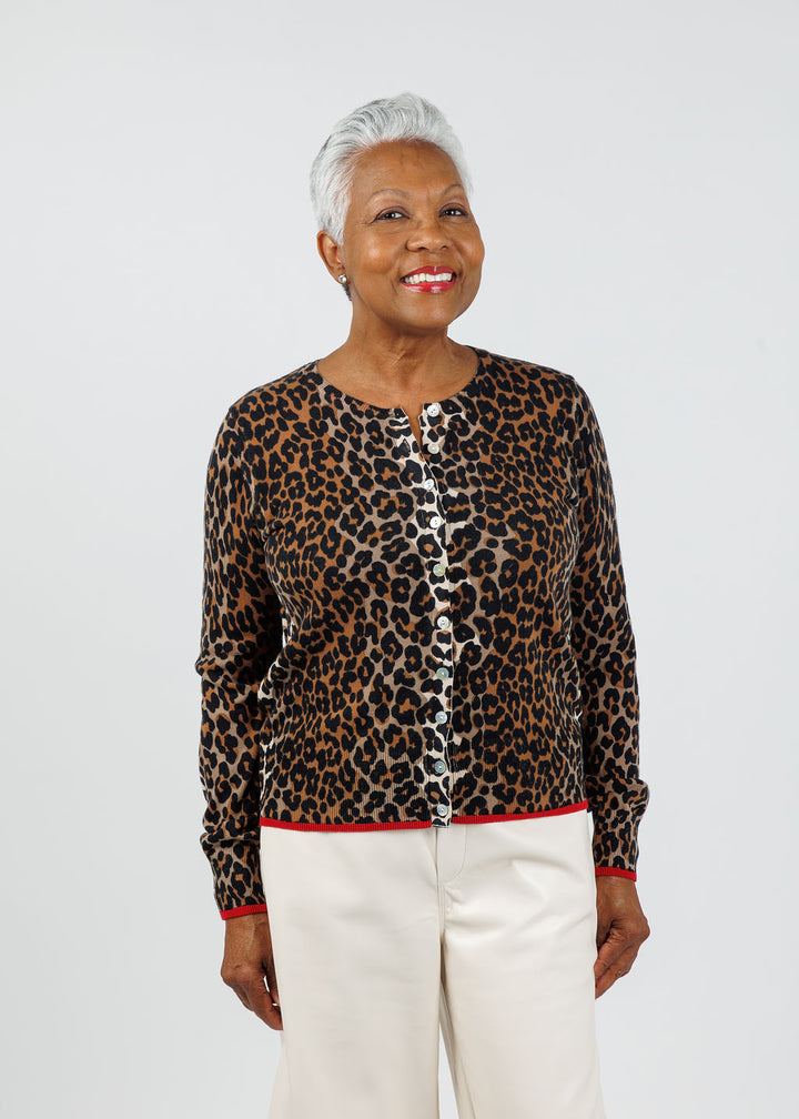 Whisper by Brodie Lydia Leopard Cardigan in Sand/Nougat available at Barbara Katz