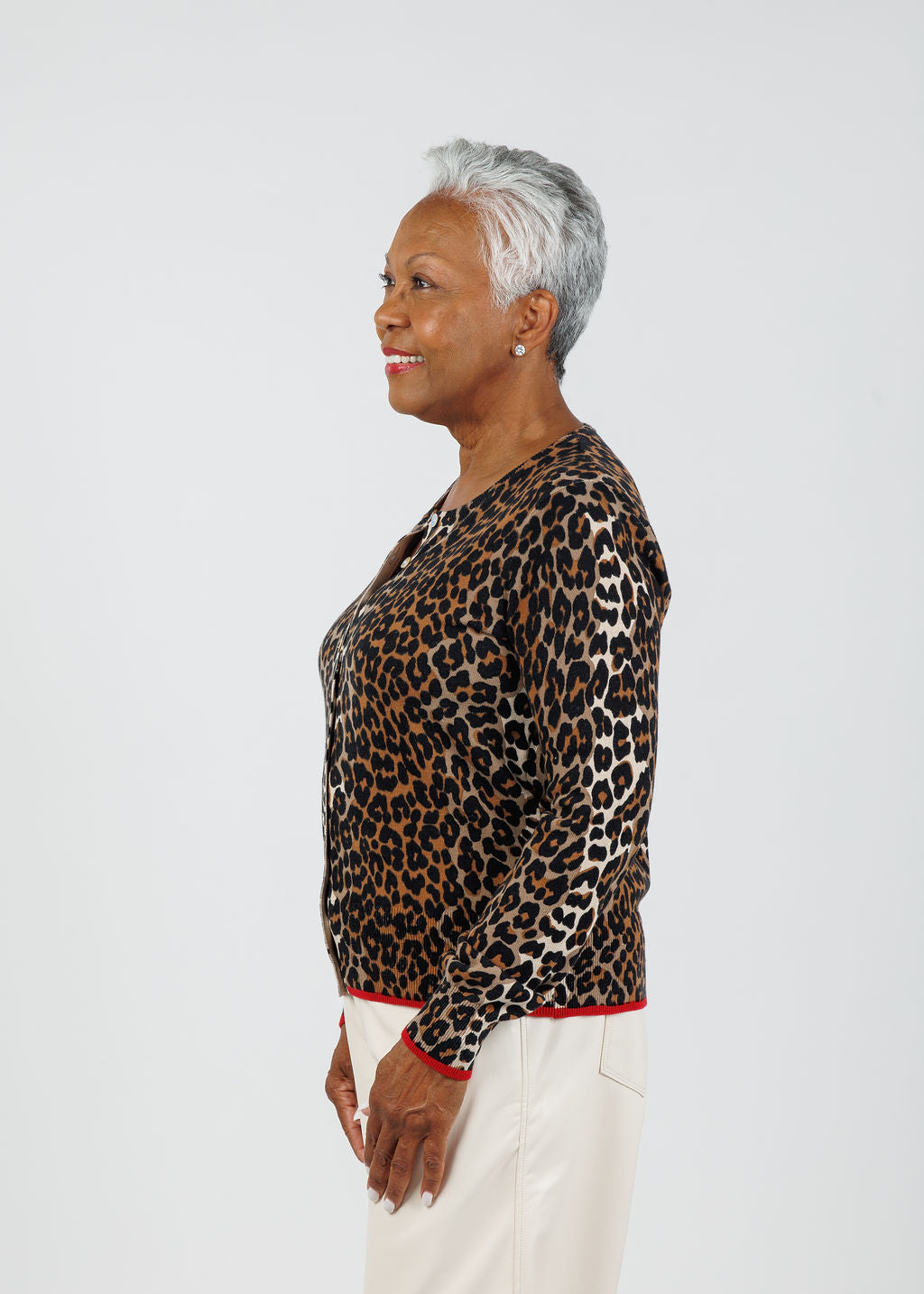 Whisper by Brodie Lydia Leopard Cardigan in Sand/Nougat available at Barbara Katz