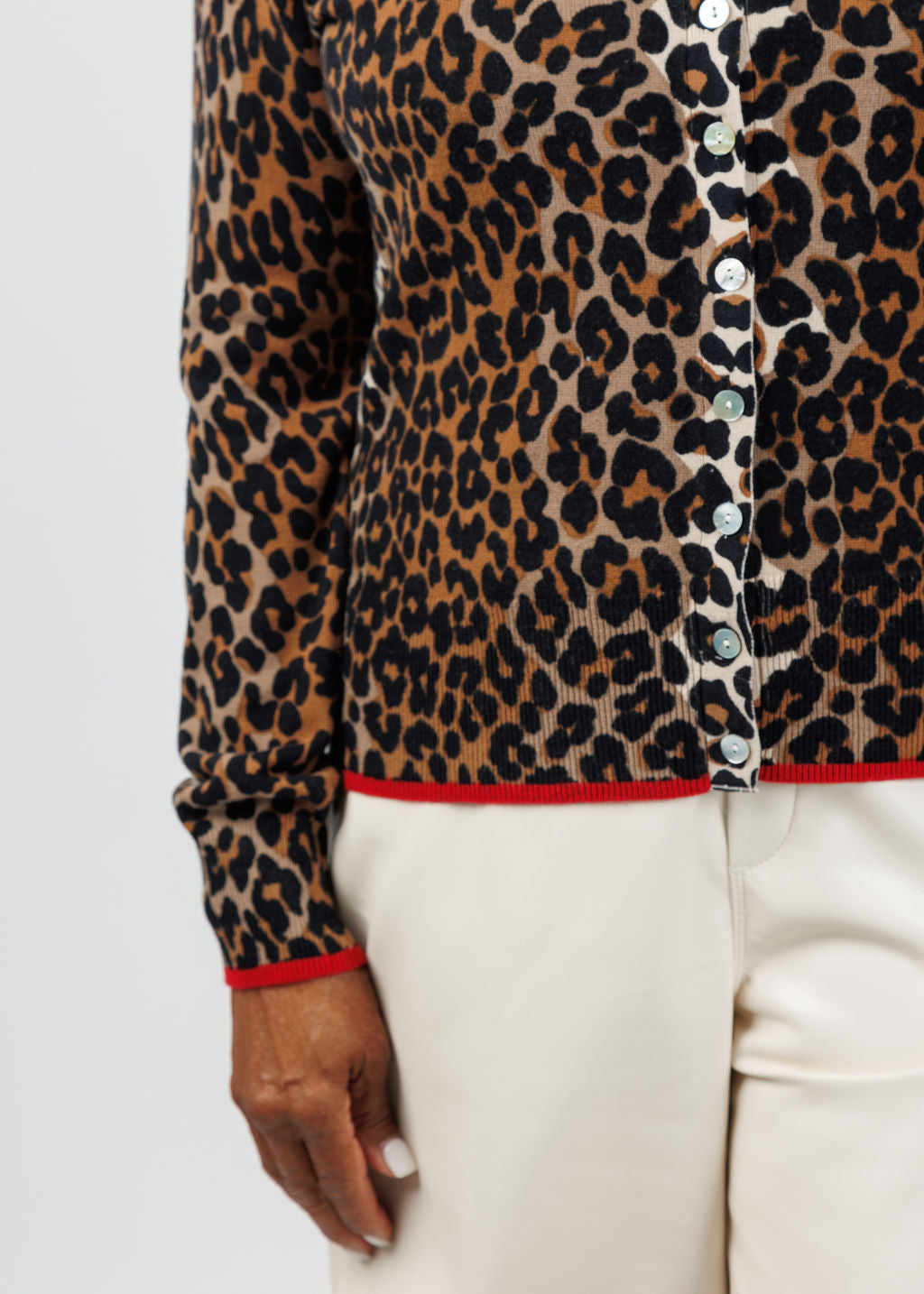 Whisper by Brodie Lydia Leopard Cardigan in Sand/Nougat available at Barbara Katz