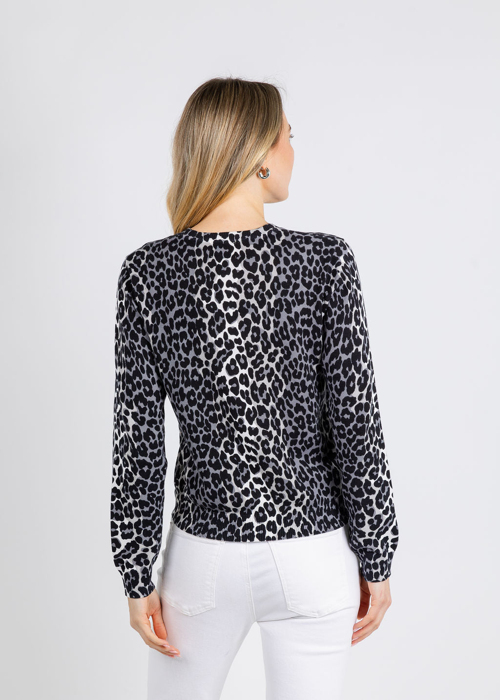 Whisper by Brodie Lydia Leopard Crew Sweater - Ivory/Silver