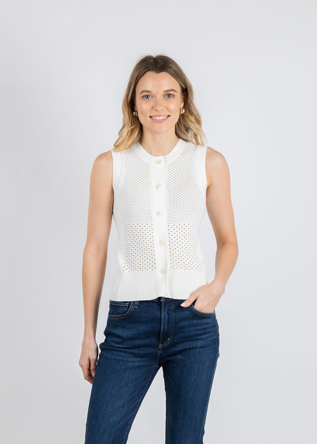 Whisper by Brodie Mix Pointelle Tank Top in Ivory available at Barbara Katz