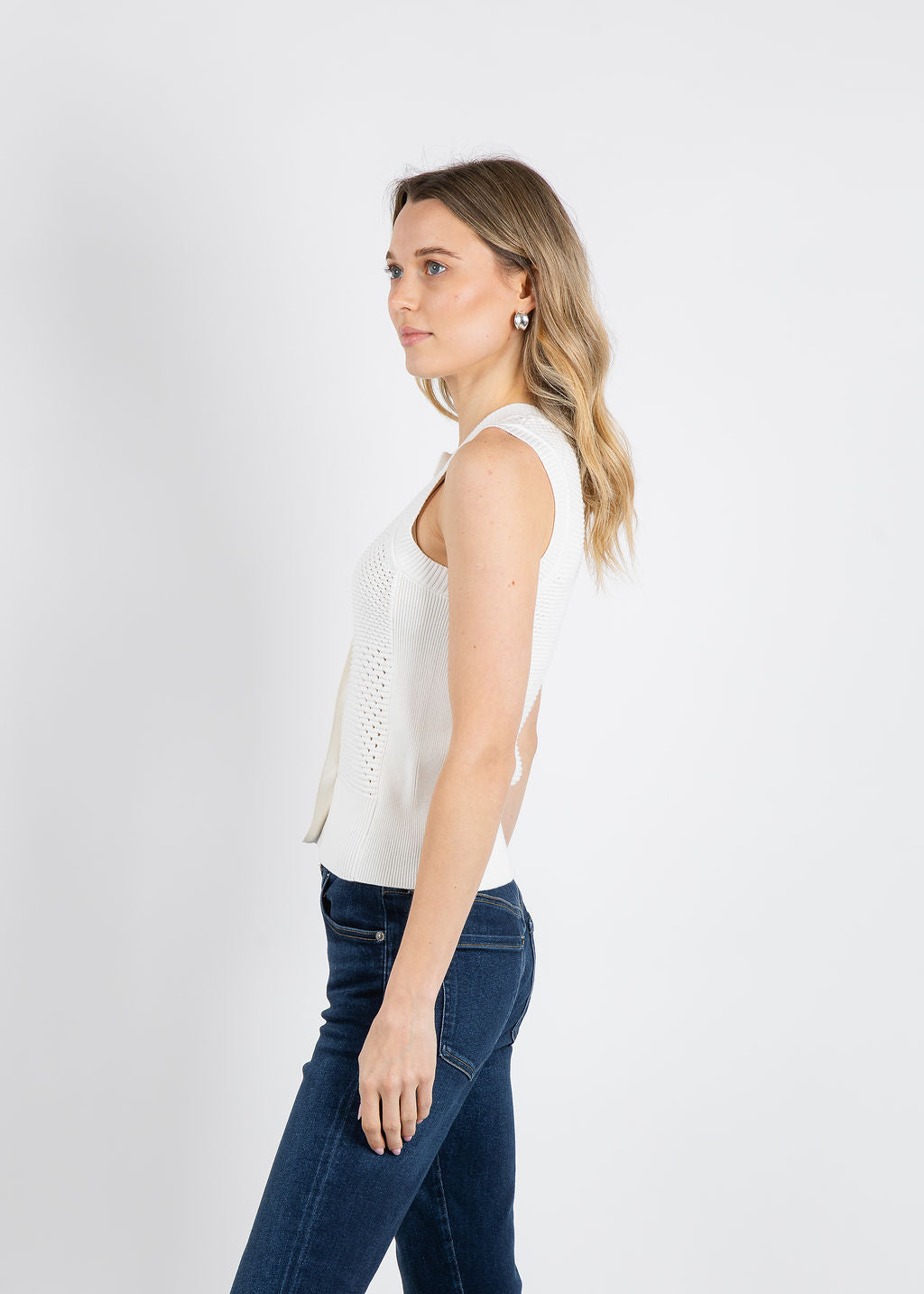 Whisper by Brodie Mix Pointelle Tank Top in Ivory available at Barbara Katz