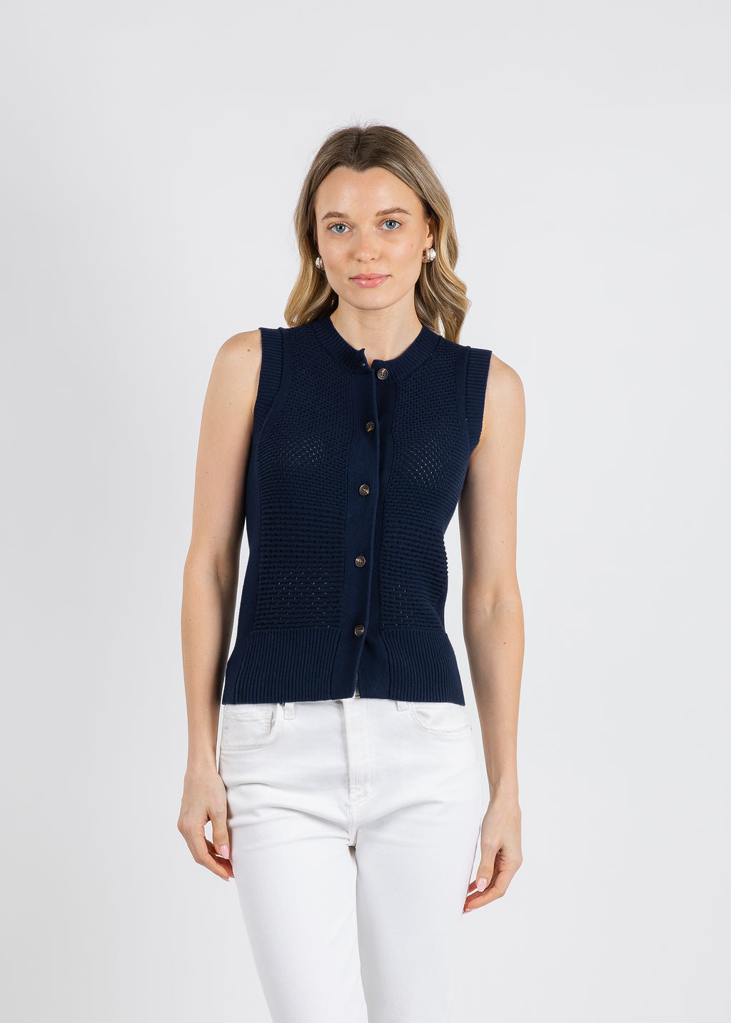 Whisper by Brodie Mix Pointelle Tank Top in Navy available at Barbara Katz