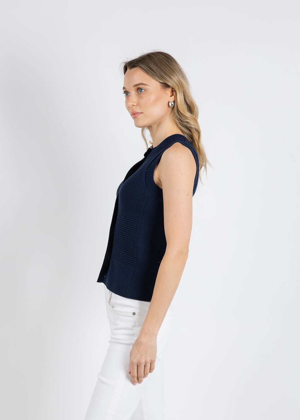 Whisper by Brodie Mix Pointelle Tank Top in Navy available at Barbara Katz