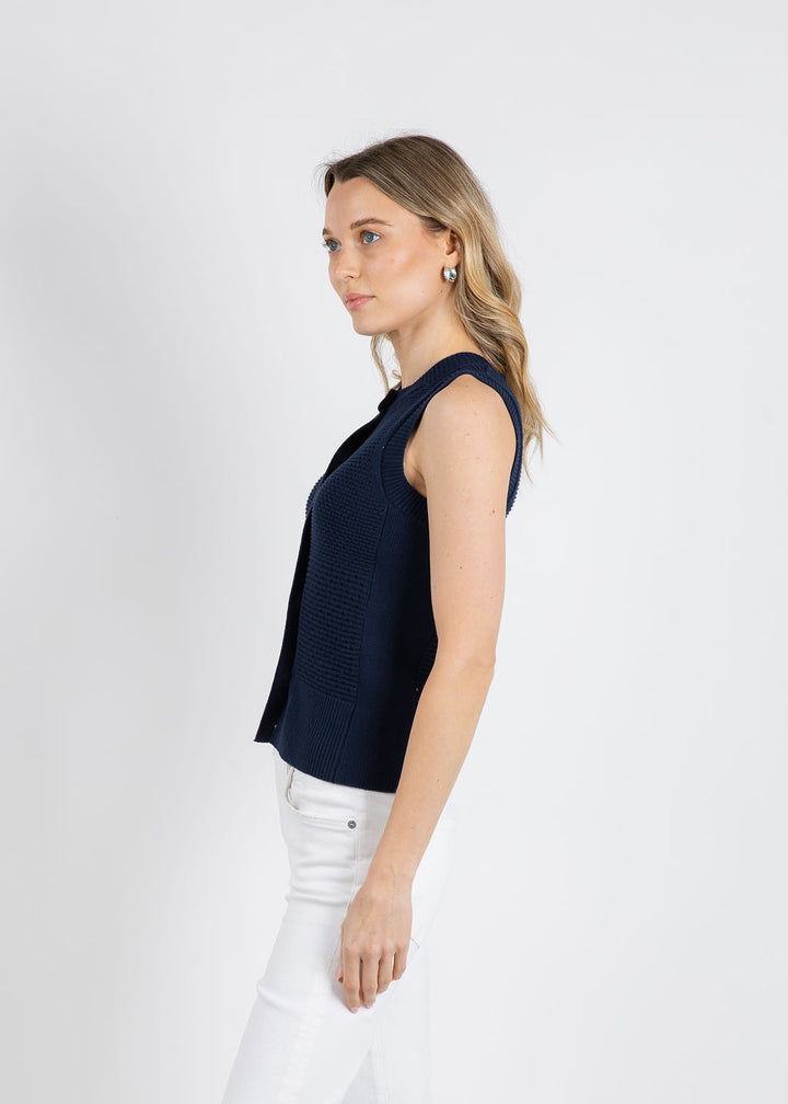 Whisper by Brodie Mix Pointelle Tank Top in Navy available at Barbara Katz