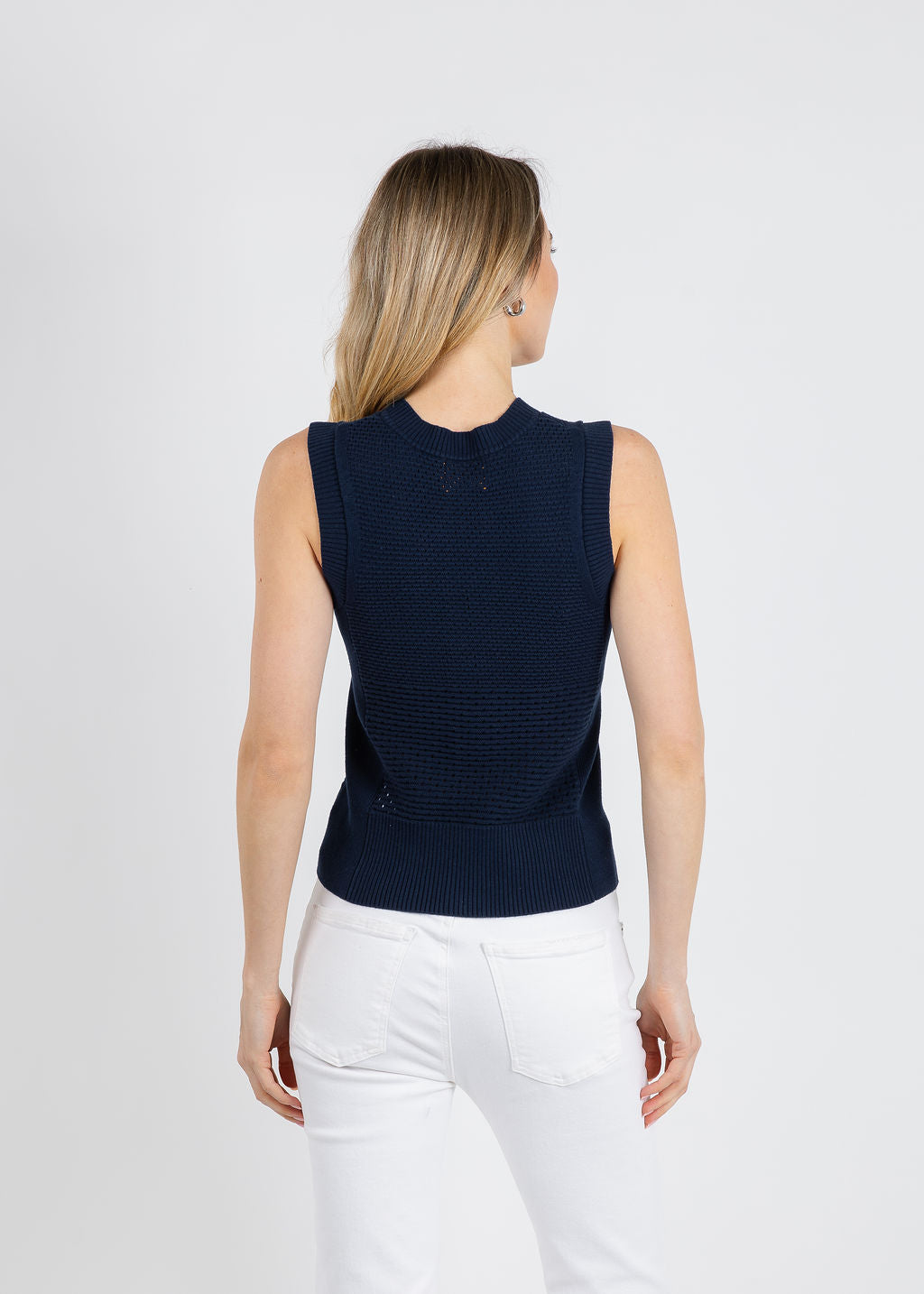 Whisper by Brodie Mix Pointelle Tank Top in Navy available at Barbara Katz