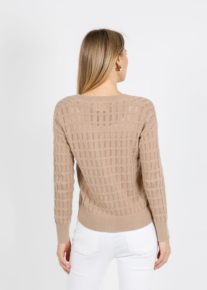 Whisper by Brodie Scallop Trim Pretty Cardigan in Light Brown available at Barbara Katz