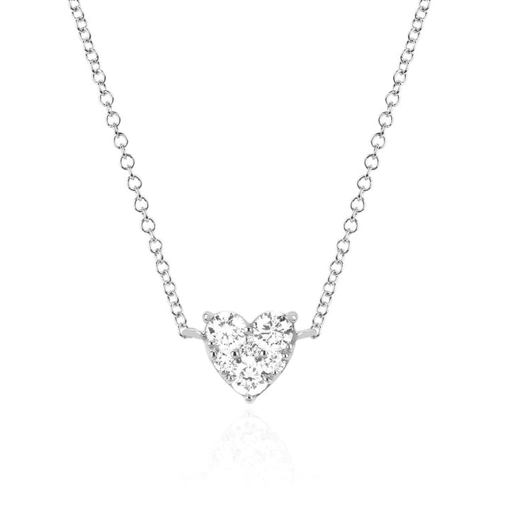 14K White Full Cut Diamond Heart Choker Necklace