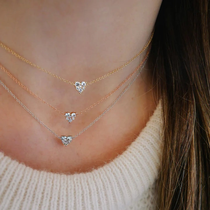 14K White Full Cut Diamond Heart Choker Necklace