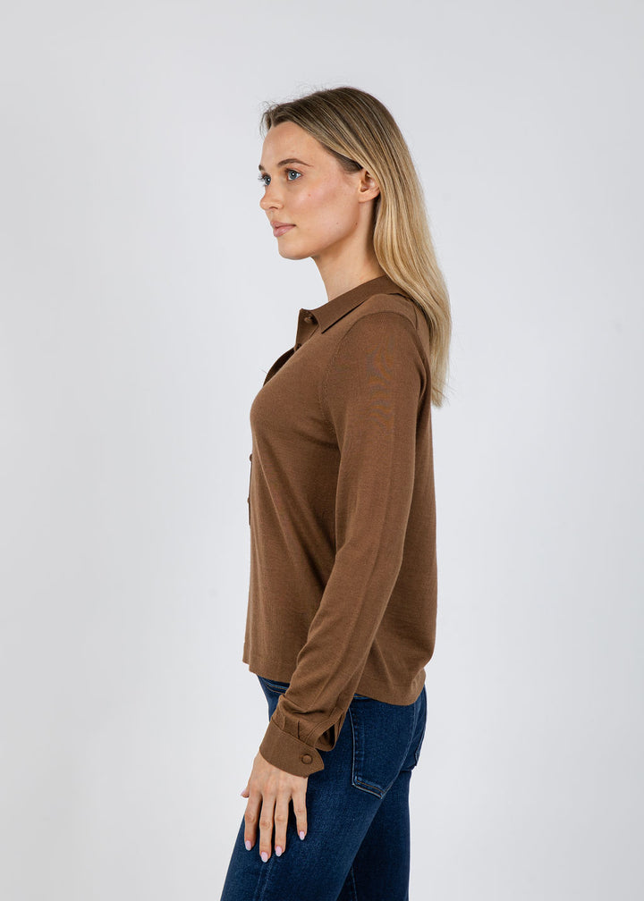 White + Warren Superfine Merino Polo in Burnt Caramel available at Barbara Katz