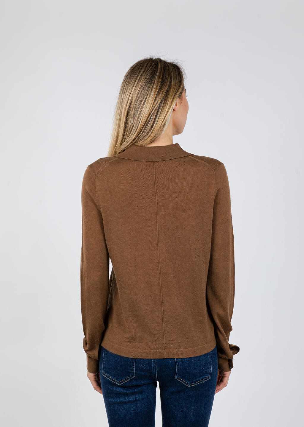 White + Warren Superfine Merino Polo in Burnt Caramel available at Barbara Katz