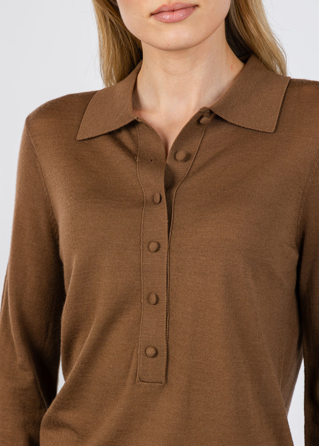 White + Warren Superfine Merino Polo in Burnt Caramel available at Barbara Katz
