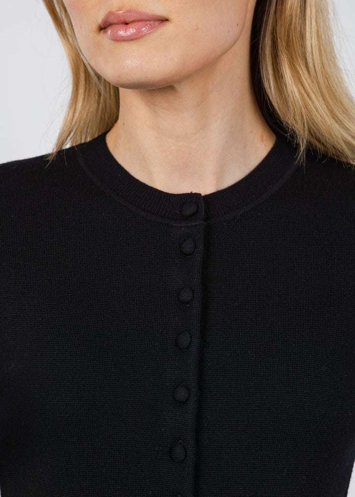 White + Warren Superfine Merino Waisted Cardigan in Black available at Barbara Katz