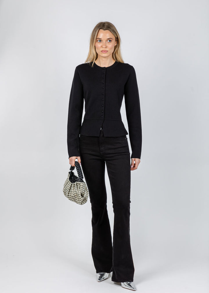 White + Warren Superfine Merino Waisted Cardigan in Black available at Barbara Katz