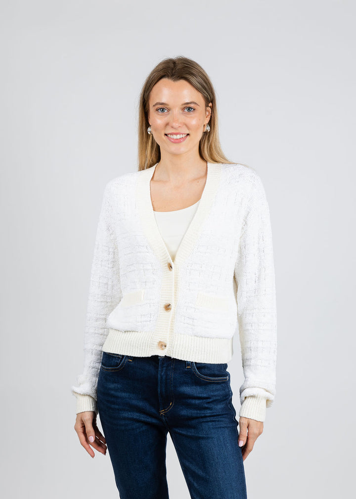 White & Warren Textured Boucle Cardigan in Ivory Tonal available at Barbara Katz