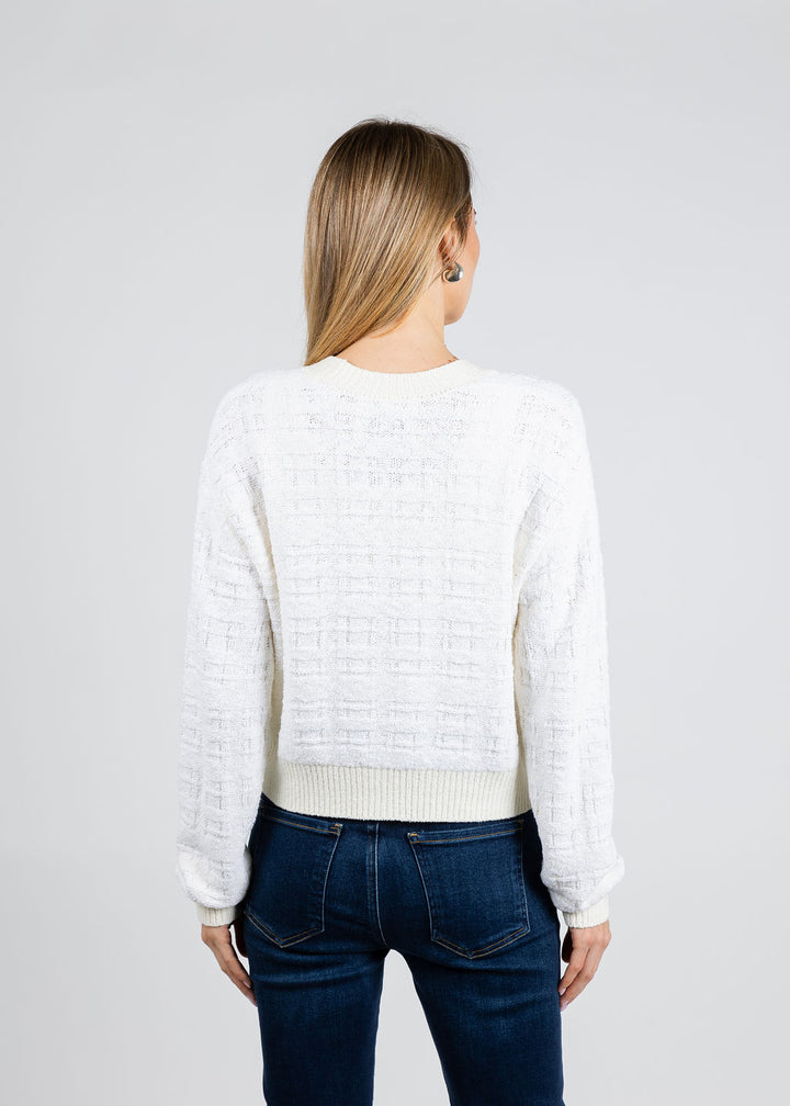 White & Warren Textured Boucle Cardigan in Ivory Tonal available at Barbara Katz