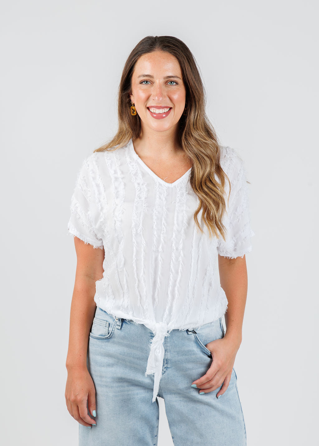 XCVI Curine V-Neck Top in White available at Barbara Katz