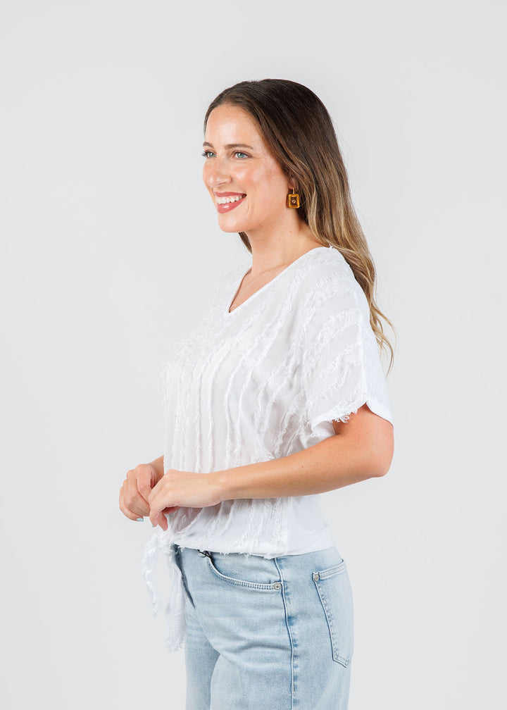 XCVI Curine V-Neck Top in White available at Barbara Katz