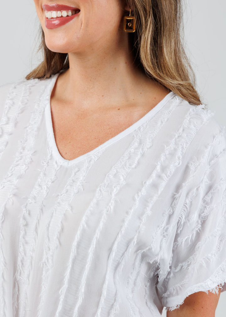 XCVI Curine V-Neck Top in White available at Barbara Katz